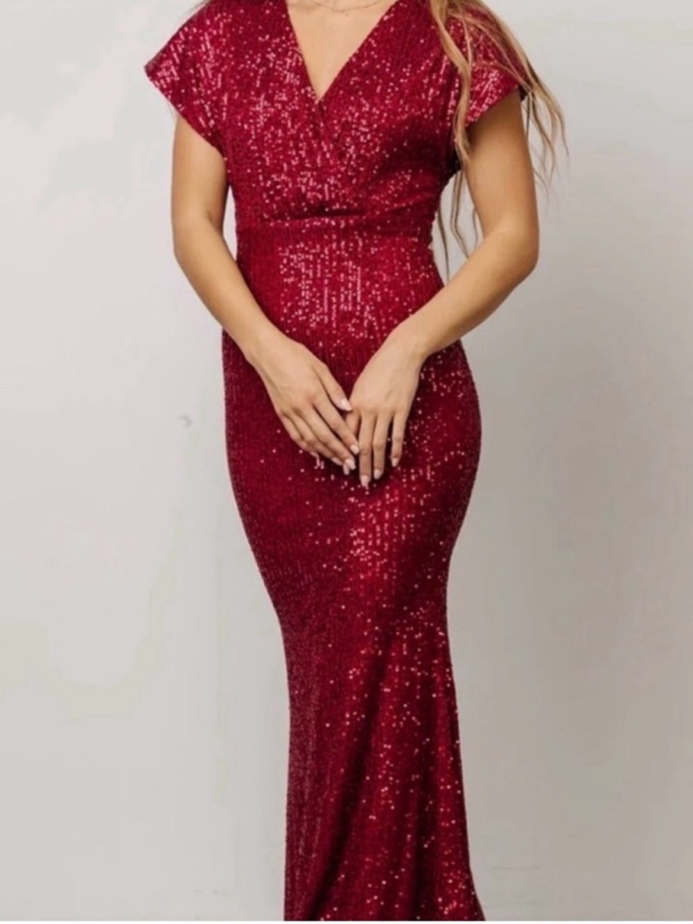 Baltic Born Ruby Red Sequined Armoris Vienna style  SZ L  V-neck maxi dress